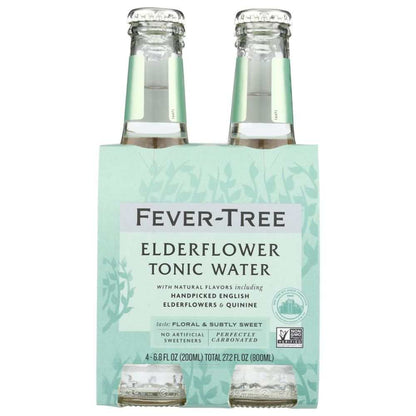 Fever-Tree elderflower tonic water 4-pack, floral sparkling drink, glass bottles
