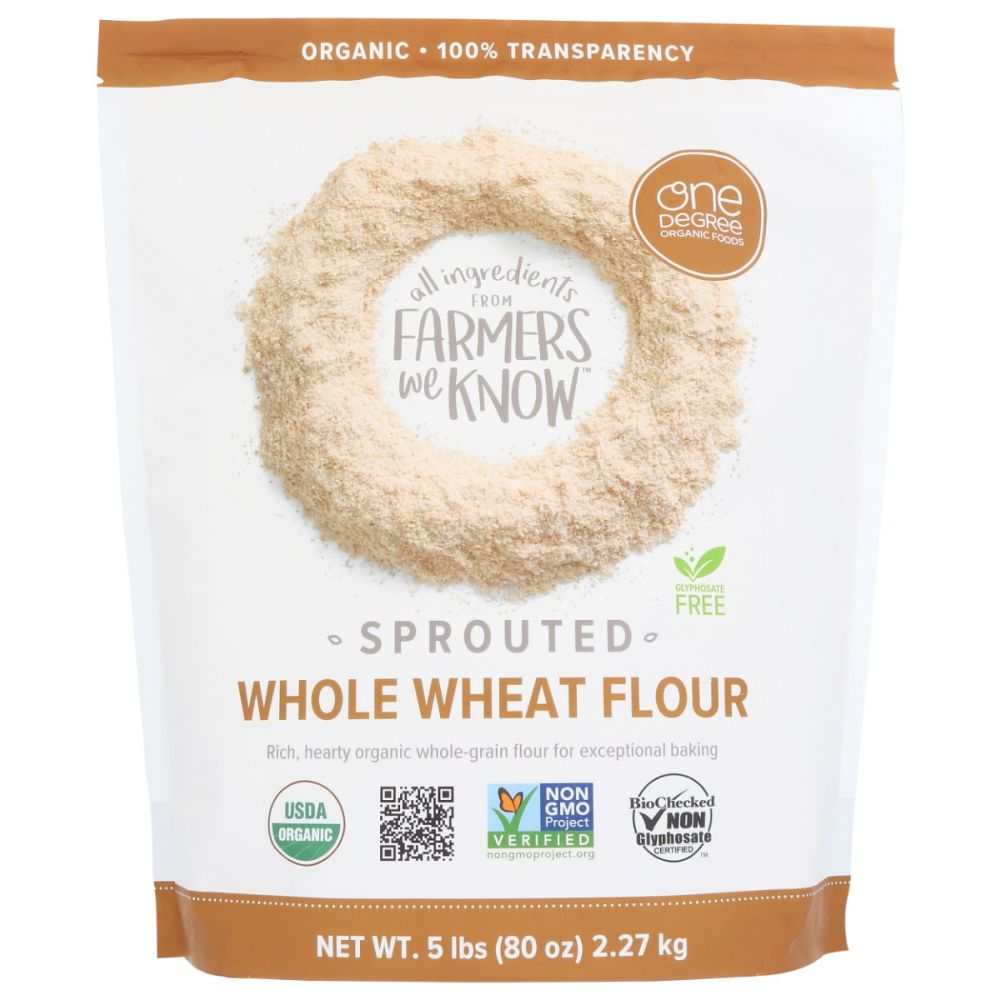 ONE DEGREE Organic Sprouted Whole Wheat Flour 80 oz Non-GMO veganic packaging