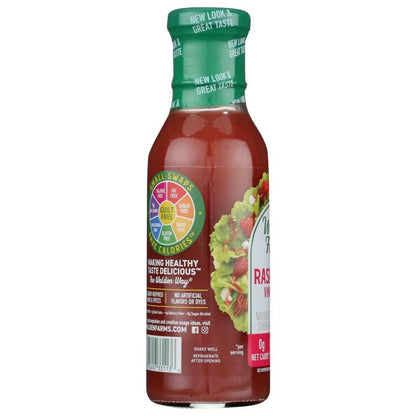 WALDEN FARMS Raspberry Vinaigrette Zero Calorie Dressing bottle with raspberry and salad ingredients