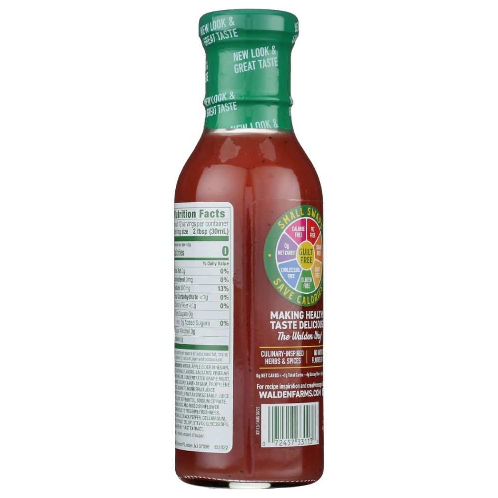 WALDEN FARMS Raspberry Vinaigrette zero calorie dressing bottle on white background