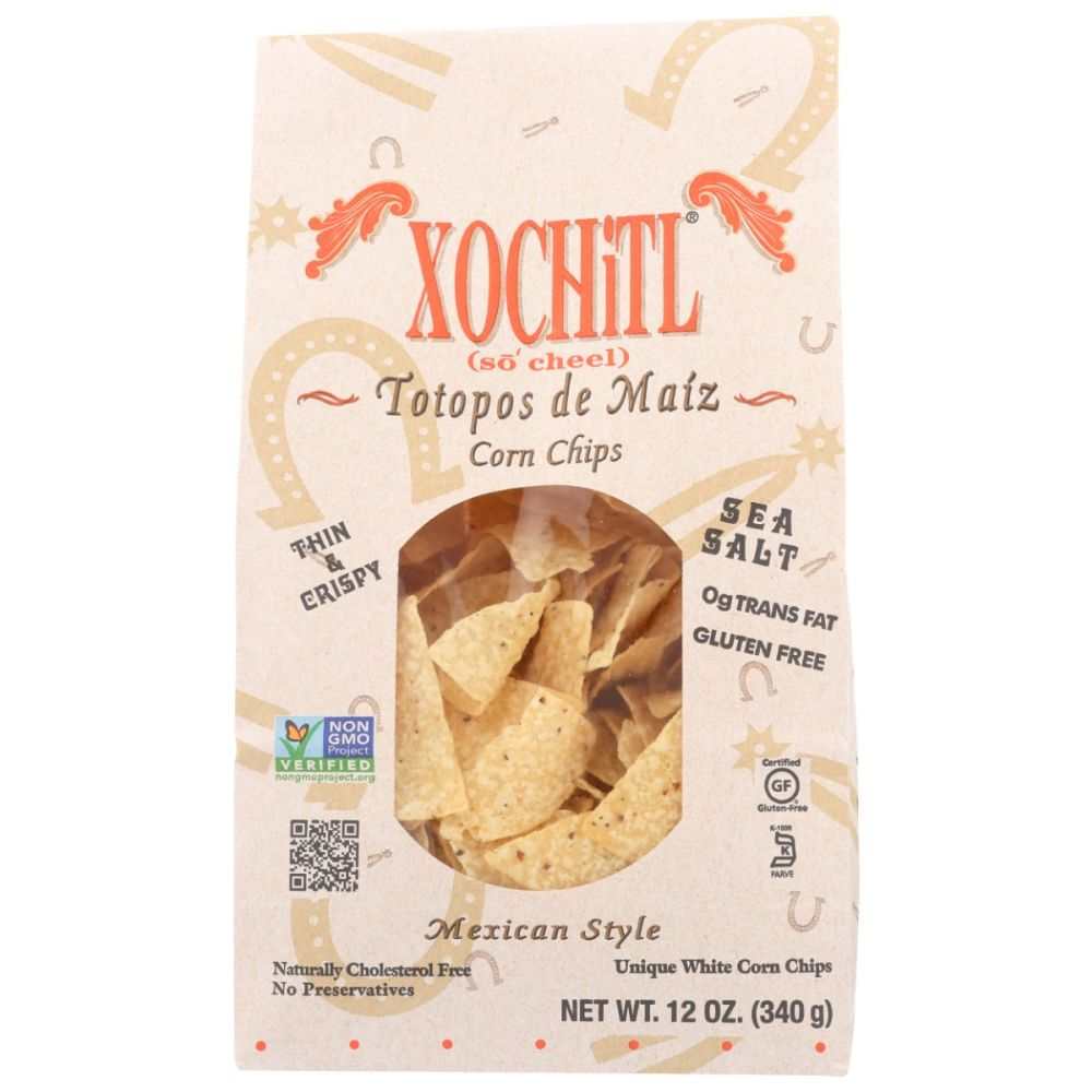 XOCHITL Salted Corn Chips 12 oz bag with crispy tortilla chips and fresh salsa dip