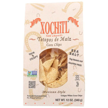 XOCHITL Salted Corn Chips 12 oz bag with crispy tortilla chips and fresh salsa dip